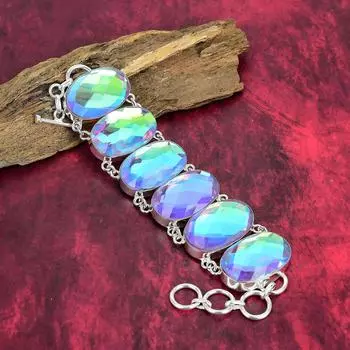 Ювелирные изделия из красивого мистического топаза, браслет из стерлингового серебра 925 пробы, ювелирный браслет ручной работы, подарок для женщин, уникальные ювелирные изделия 8 Inches With Adjustable белый