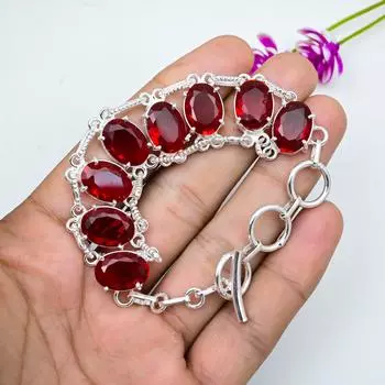 Ювелирные изделия из красного граната, браслет из стерлингового серебра 925 пробы, браслет из драгоценных камней ручной работы на День памяти 8 Inches красный
