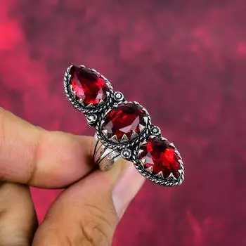 Ювелирные изделия из красного граната, кольцо из цельного серебра 925 пробы, кольцо с драгоценными камнями ручной работы на День памяти 4 красный
