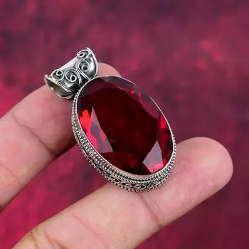 Ювелирные изделия из красного граната, кулон из цельного серебра 925 пробы, кулон из драгоценных камней ручной работы на День памяти 1.65 Inches красный