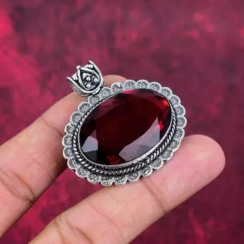 Ювелирные изделия из красного граната, кулон из цельного серебра 925 пробы, кулон из драгоценных камней ручной работы на День памяти 1.77 Inches красный