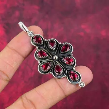 Ювелирные изделия из красного граната, кулон из цельного серебра 925 пробы, кулон из драгоценных камней ручной работы на День памяти 3.03 Inches красный
