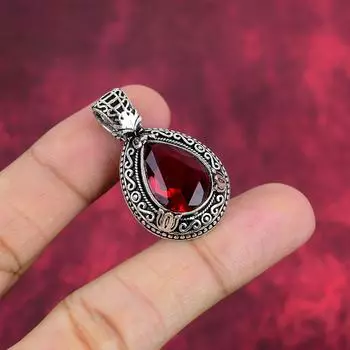 Ювелирные изделия из красного граната, кулон из цельного серебра 925 пробы, кулон из драгоценных камней ручной работы на День памяти 1.50 Inches красный