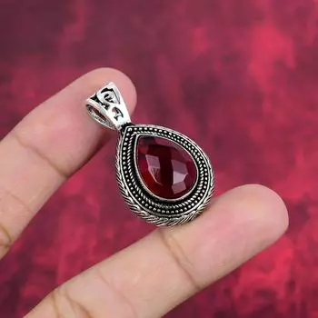 Ювелирные изделия из красного граната, кулон из цельного серебра 925 пробы, кулон из драгоценных камней ручной работы на День памяти 1.57 Inches красный