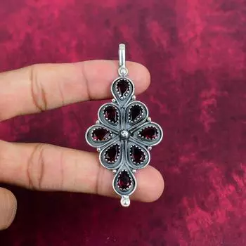 Ювелирные изделия из красного граната, кулон из цельного серебра 925 пробы, кулон из драгоценных камней ручной работы на День памяти 3.03 Inches красный