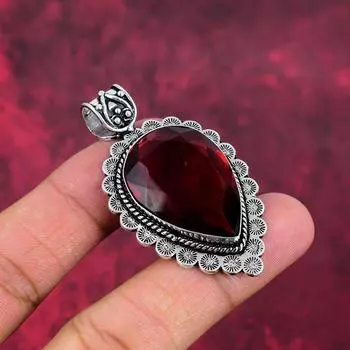 Ювелирные изделия из красного граната, кулон из цельного серебра 925 пробы, кулон из драгоценных камней ручной работы на День памяти 2.20 Inches красный