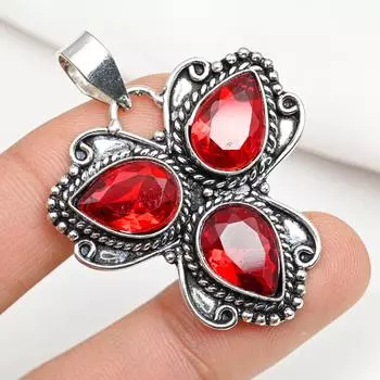Ювелирные изделия из красного граната, кулон из цельного серебра 925 пробы, кулон из драгоценных камней ручной работы на День памяти 1.88 Inches красный
