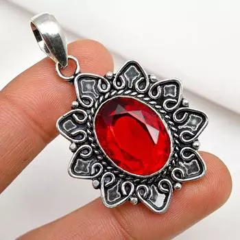 Ювелирные изделия из красного граната, кулон из цельного серебра 925 пробы, кулон из драгоценных камней ручной работы на День памяти 2.20 Inches красный