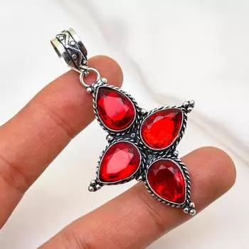 Ювелирные изделия из красного граната, кулон из цельного серебра 925 пробы, кулон из драгоценных камней ручной работы на День памяти 2.55 Inches красный