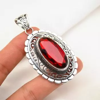 Ювелирные изделия из красного граната, кулон из цельного серебра 925 пробы, кулон из драгоценных камней ручной работы на День памяти 2.67 Inches красный