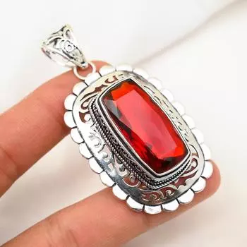 Ювелирные изделия из красного граната, кулон из цельного серебра 925 пробы, кулон из драгоценных камней ручной работы на День памяти 2.67 Inches красный