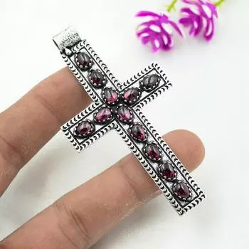 Ювелирные изделия из красного граната, кулон из цельного серебра 925 пробы, кулон из драгоценных камней ручной работы на День памяти 3.07 Inches красный