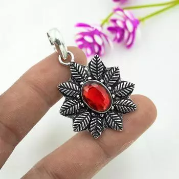 Ювелирные изделия из красного граната, кулон из цельного серебра 925 пробы, кулон из драгоценных камней ручной работы на День памяти 1.96 Inches красный