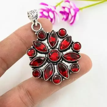 Ювелирные изделия из красного граната, кулон из цельного серебра 925 пробы, кулон из драгоценных камней ручной работы на День памяти 2.16 Inches красный