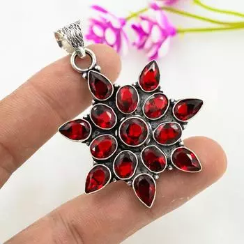 Ювелирные изделия из красного граната, кулон из цельного серебра 925 пробы, кулон из драгоценных камней ручной работы на День памяти 2.4 Inches красный