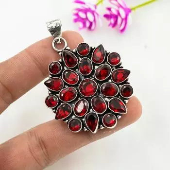 Ювелирные изделия из красного граната, кулон из цельного серебра 925 пробы, кулон из драгоценных камней ручной работы на День памяти 2.55 Inches красный