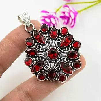 Ювелирные изделия из красного граната, кулон из цельного серебра 925 пробы, кулон из драгоценных камней ручной работы на День памяти 2.55 Inches красный