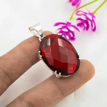 Ювелирные изделия из красного граната, кулон из цельного серебра 925 пробы, кулон из драгоценных камней ручной работы на День памяти 1.73 Inches красный