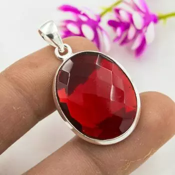 Ювелирные изделия из красного граната, кулон из цельного серебра 925 пробы, кулон из драгоценных камней ручной работы на День памяти 1.53 Inches красный