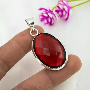 Ювелирные изделия из красного граната, кулон из цельного серебра 925 пробы, кулон из драгоценных камней ручной работы на День памяти 1.73 Inches красный