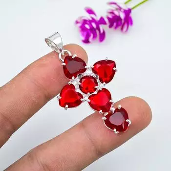 Ювелирные изделия из красного граната, кулон из цельного серебра 925 пробы, кулон из драгоценных камней ручной работы на День памяти 2 Inches красный