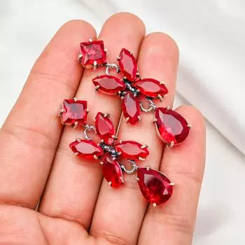 Ювелирные изделия из красного граната, серьги из цельного серебра 925 пробы, серьги из драгоценных камней ручной работы на День памяти 1.96 Inches красный