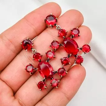 Ювелирные изделия из красного граната, серьги из цельного серебра 925 пробы, серьги из драгоценных камней ручной работы на День памяти 1.57 Inches красный