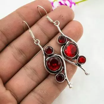 Ювелирные изделия из красного граната, серьги из цельного серебра 925 пробы, серьги из драгоценных камней ручной работы на День памяти 2.44 Inches красный