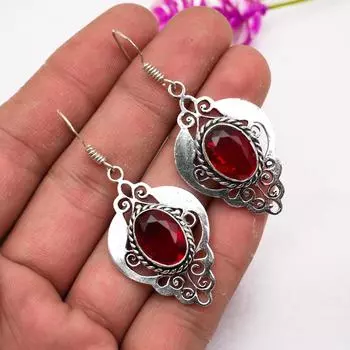 Ювелирные изделия из красного граната, серьги из цельного серебра 925 пробы, серьги из драгоценных камней ручной работы на День памяти 2.16 Inches красный