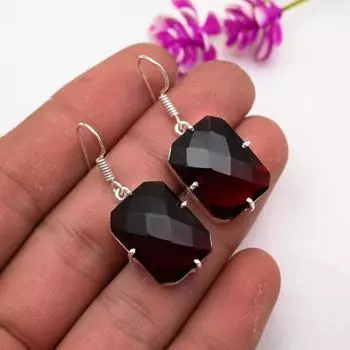 Ювелирные изделия из красного граната, серьги из цельного серебра 925 пробы, серьги из драгоценных камней ручной работы на День памяти 1.57 Inches красный