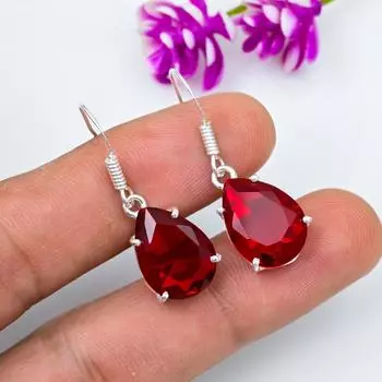 Ювелирные изделия из красного граната, серьги из цельного серебра 925 пробы, серьги из драгоценных камней ручной работы на День памяти 1.53 Inches красный