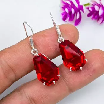 Ювелирные изделия из красного граната, серьги из цельного серебра 925 пробы, серьги из драгоценных камней ручной работы на День памяти 1.53 Inches красный