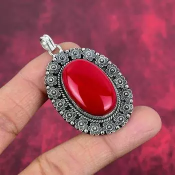 Ювелирные изделия из красного коралла, кулон из стерлингового серебра 925 пробы, ювелирные изделия ручной работы с драгоценными камнями, подарки для жены, абсолютно новый кулон 2.20 Inches красный