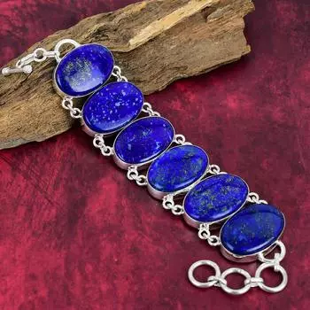 Ювелирные изделия из лазурита, браслет из стерлингового серебра 925 пробы, красивый браслет ручной работы, цепочка с регулируемыми украшениями для любви 8 Inches With Adjustable синий