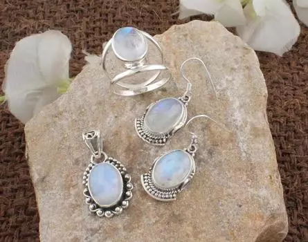 Ювелирные изделия из лунного камня, кольцо, серьги, кулон, дизайнерские украшения, серебро 925 пробы, богемные украшения, подарок для нее 6 Ring Size