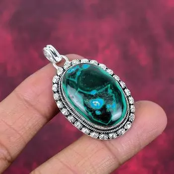 Ювелирные изделия из малахита, ювелирные изделия из стерлингового серебра 925 пробы для нее, великолепные украшения ручной работы, новый фирменный дизайнерский кулон для любви 1.85 Inches зелёный