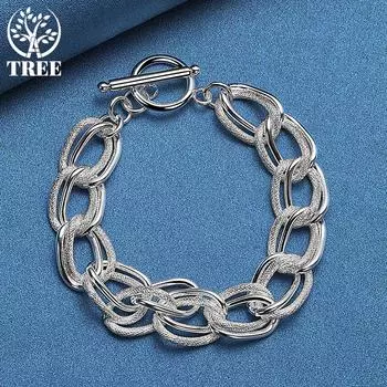 Ювелирные изделия из матового гладкого кольца-цепочки из стерлингового серебра 925 пробы 20cm