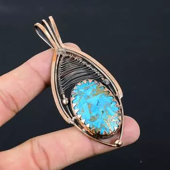 Ювелирные изделия из медного бирюзового драгоценного камня, подвеска ручной работы из чистой медной проволоки, обернутая 3.35 Inches синий