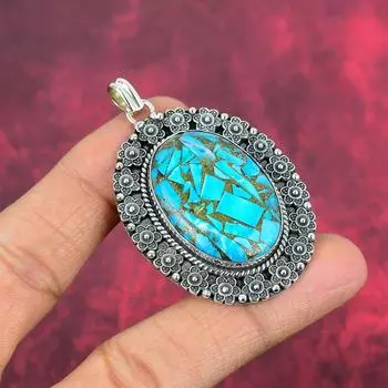 Ювелирные изделия из медной бирюзы, кулон из цельного серебра 925 пробы, ювелирные изделия ручной работы с драгоценными камнями, подарки для жены, абсолютно новый кулон 2.20 inches синий