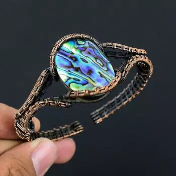 Ювелирные изделия из медной проволоки ручной работы с драгоценными камнями в виде раковины морского ушка, регулируемые манжеты для женщин Adjustable синий