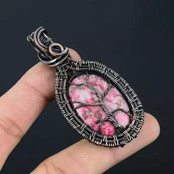 Ювелирные изделия из медной проволоки ручной работы с драгоценным камнем Thulite, великолепная подвеска для женщин 2.95 Inches розовый