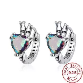 Ювелирные изделия из настоящего серебра S925, уникальный дизайн, ретро-корона, модные цветные циркониевые серьги с пряжкой для ушей для женщин, серьги