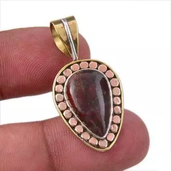 Ювелирные изделия из натурального кровавого камня 925 пробы, двухцветный кулон из стерлингового серебра 1,50 дюйма y7G60