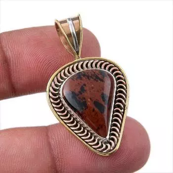 Ювелирные изделия из натурального обсидиана красного дерева 925 пробы, двухцветный кулон 1,50 дюйма Y3A53