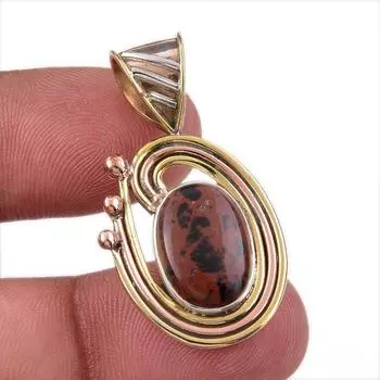 Ювелирные изделия из натурального обсидиана красного дерева 925 пробы, двухцветный кулон 1,50 дюйма h3k71