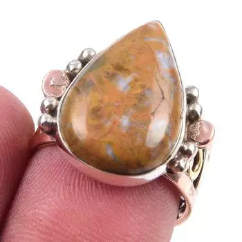 Ювелирные изделия из натурального океанского яшма из стерлингового серебра 925 пробы, двухцветное кольцо S.7 k6l83