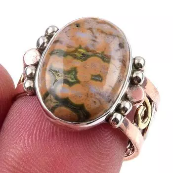 Ювелирные изделия из натурального океанского яшма из стерлингового серебра 925 пробы, двухцветное кольцо S.7 w0P13