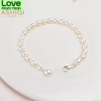 Ювелирные изделия из натурального пресноводного жемчуга для девочки, прекрасный подарок с 925 пробой, детский браслет из стерлингового серебра, настоящий мини 17.5cm белый