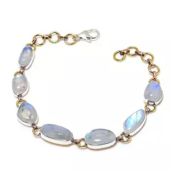 Ювелирные изделия из натурального радужного лунного камня 925 пробы, двухцветный браслет 7-8 дюймов d3L07