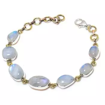 Ювелирные изделия из натурального радужного лунного камня 925 пробы, двухцветный браслет 7-8 дюймов h8m39
